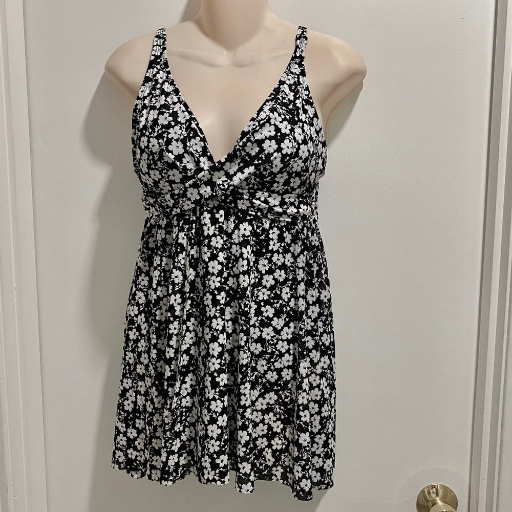 (8) A.C.T. Floral Print Mesh Overlay Swimming Padded Cups One Piece Dr…